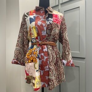 Cotton Patchwork Paisley Belted Shirt blouse